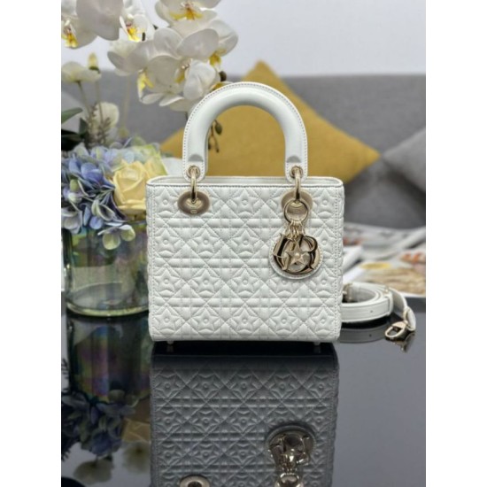 Premium Replica Dior Cannage Lucky Star Studded Mini Lady Dior Bag with D.I.O.R. Charms White At Cheap Price