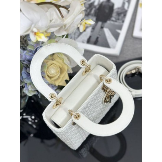 Premium Replica Dior Cannage Lucky Star Studded Mini Lady Dior Bag with D.I.O.R. Charms White At Cheap Price