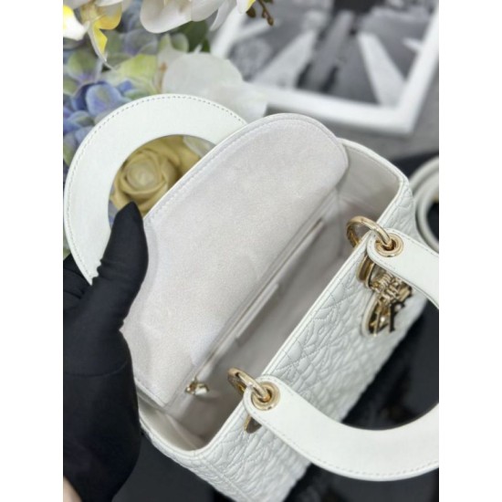 Premium Replica Dior Cannage Lucky Star Studded Mini Lady Dior Bag with D.I.O.R. Charms White At Cheap Price