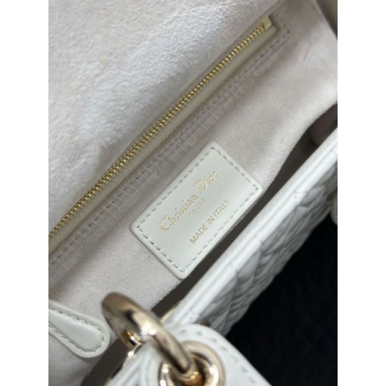 Premium Replica Dior Cannage Lucky Star Studded Mini Lady Dior Bag with D.I.O.R. Charms White At Cheap Price