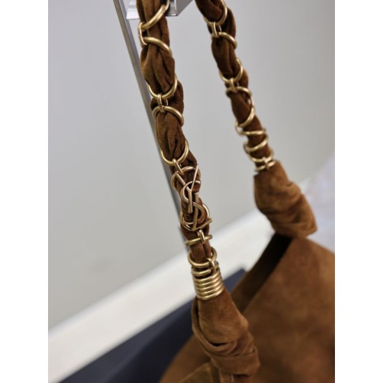 Premium Replica YSL Saint Laurent Amalia Shoulder Bag Embellished Suede Brown At Cheap Price