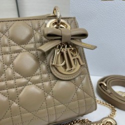Premium Replica Dior Mini Lady Dior Arco Cannage Lambskin Bag Warm Biscuit At Cheap Price