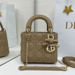 Premium Replica Dior Mini Lady Dior Arco Cannage Lambskin Bag Warm Biscuit At Cheap Price