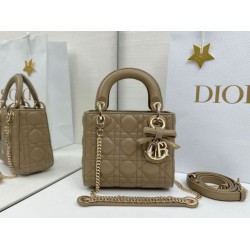 Premium Replica Dior Mini Lady Dior Arco Cannage Lambskin Bag Warm Biscuit At Cheap Price