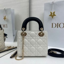 Premium Replica Dior Mini Lady Dior Arco Cannage Lambskin Bag Beige/Black At Cheap Price