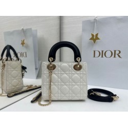 Fake Dior Mini Lady Dior Arco Cannage Lambskin Bag Beige/Black Knockoff Clone Sale Online Premium Replica Dior Mini Lady Dior Arco Cannage Lambskin Bag Beige/Black At Cheap Price