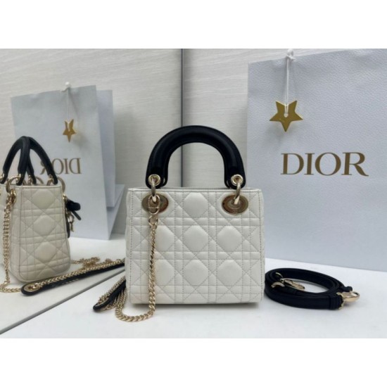 Fake Dior Mini Lady Dior Arco Cannage Lambskin Bag Beige/Black Knockoff Clone Sale Online Premium Replica Dior Mini Lady Dior Arco Cannage Lambskin Bag Beige/Black At Cheap Price