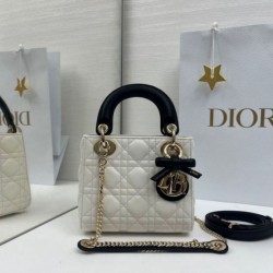Premium Replica Dior Mini Lady Dior Arco Cannage Lambskin Bag Beige/Black At Cheap Price