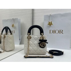 Premium Replica Dior Mini Lady Dior Arco Cannage Lambskin Bag Beige/Black At Cheap Price