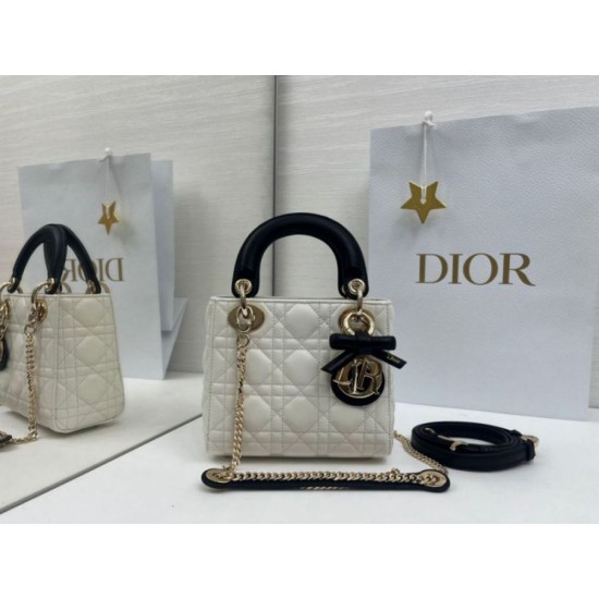Fake Dior Mini Lady Dior Arco Cannage Lambskin Bag Beige/Black Knockoff Clone Sale Online Premium Replica Dior Mini Lady Dior Arco Cannage Lambskin Bag Beige/Black At Cheap Price