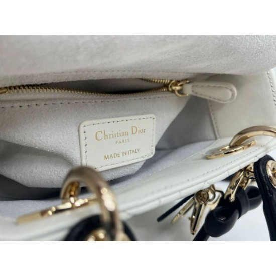 Fake Dior Mini Lady Dior Arco Cannage Lambskin Bag Beige/Black Knockoff Clone Sale Online Premium Replica Dior Mini Lady Dior Arco Cannage Lambskin Bag Beige/Black At Cheap Price