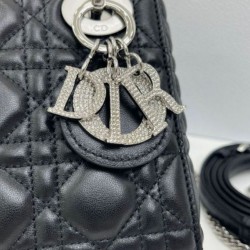 Premium Replica Dior Mini Lady Dior Arco bag with black D.I.O.R charms and silver hardware At Cheap Price