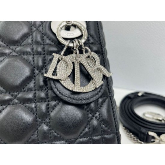 Premium Replica Dior Mini Lady Dior Arco bag with black D.I.O.R charms and silver hardware At Cheap Price