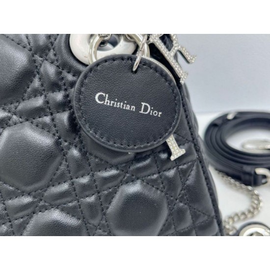 Premium Replica Dior Mini Lady Dior Arco bag with black D.I.O.R charms and silver hardware At Cheap Price