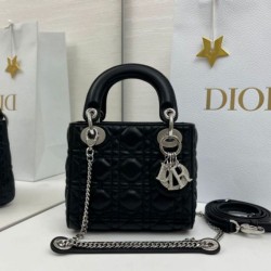 Premium Replica Dior Mini Lady Dior Arco bag with black D.I.O.R charms and silver hardware At Cheap Price