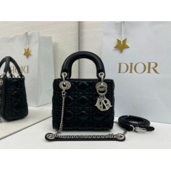 Premium Replica Dior Mini Lady Dior Arco bag with black D.I.O.R charms and silver hardware At Cheap Price