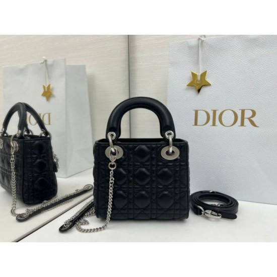 Premium Replica Dior Mini Lady Dior Arco bag with black D.I.O.R charms and silver hardware At Cheap Price