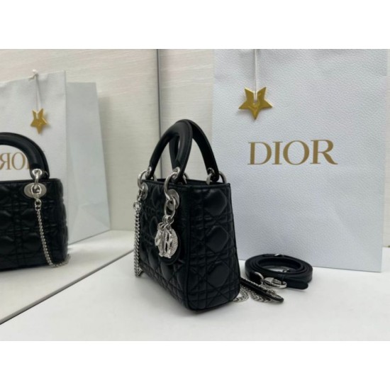 Premium Replica Dior Mini Lady Dior Arco bag with black D.I.O.R charms and silver hardware At Cheap Price