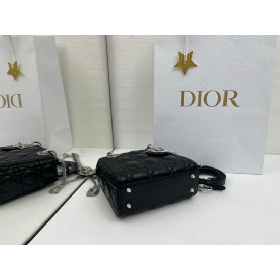 Premium Replica Dior Mini Lady Dior Arco bag with black D.I.O.R charms and silver hardware At Cheap Price