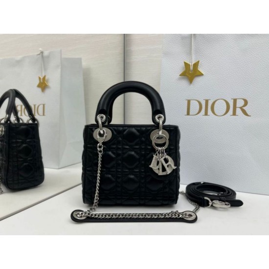 Premium Replica Dior Mini Lady Dior Arco bag with black D.I.O.R charms and silver hardware At Cheap Price