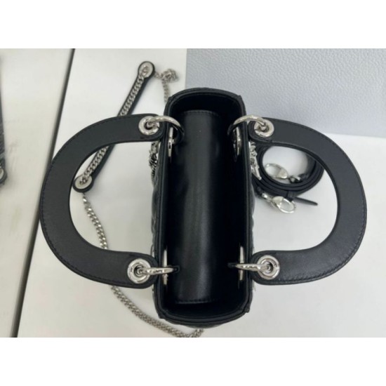 Premium Replica Dior Mini Lady Dior Arco bag with black D.I.O.R charms and silver hardware At Cheap Price