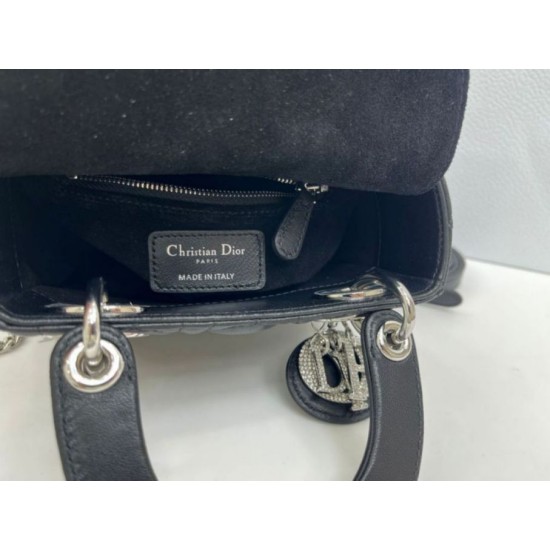 Premium Replica Dior Mini Lady Dior Arco bag with black D.I.O.R charms and silver hardware At Cheap Price
