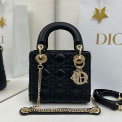Premium Replica Dior Mini Lady Dior Arco bag with black D.I.O.R charms and gold hardware At Cheap Price