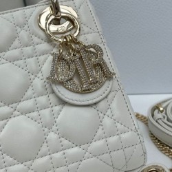 Premium Replica Dior Mini Lady Dior Arco bag with white D.I.O.R charms and gold hardware At Cheap Price