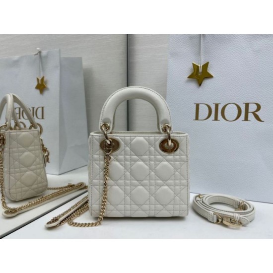Premium Replica Dior Mini Lady Dior Arco bag with white D.I.O.R charms and gold hardware At Cheap Price