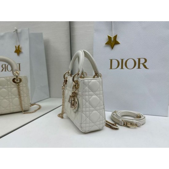 Premium Replica Dior Mini Lady Dior Arco bag with white D.I.O.R charms and gold hardware At Cheap Price