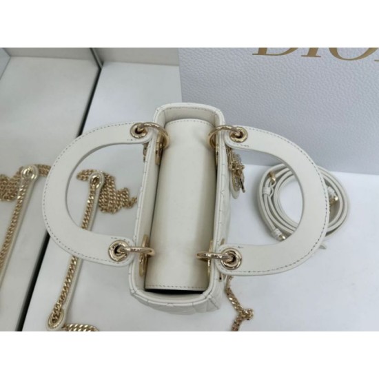 Premium Replica Dior Mini Lady Dior Arco bag with white D.I.O.R charms and gold hardware At Cheap Price