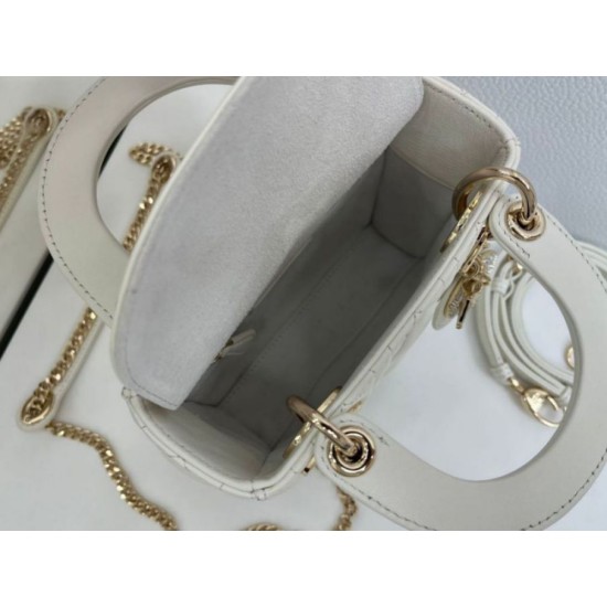 Premium Replica Dior Mini Lady Dior Arco bag with white D.I.O.R charms and gold hardware At Cheap Price