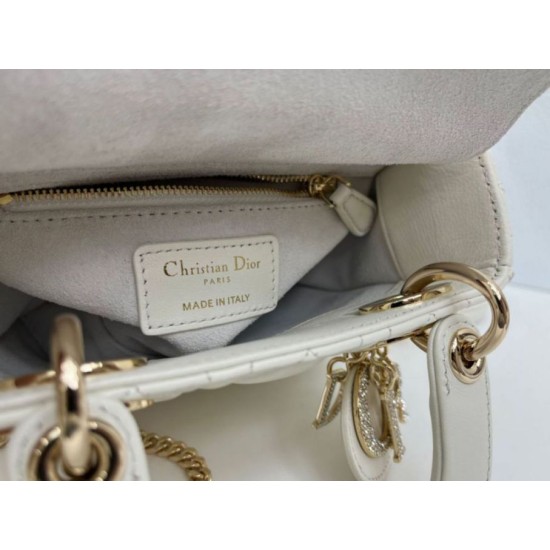 Premium Replica Dior Mini Lady Dior Arco bag with white D.I.O.R charms and gold hardware At Cheap Price