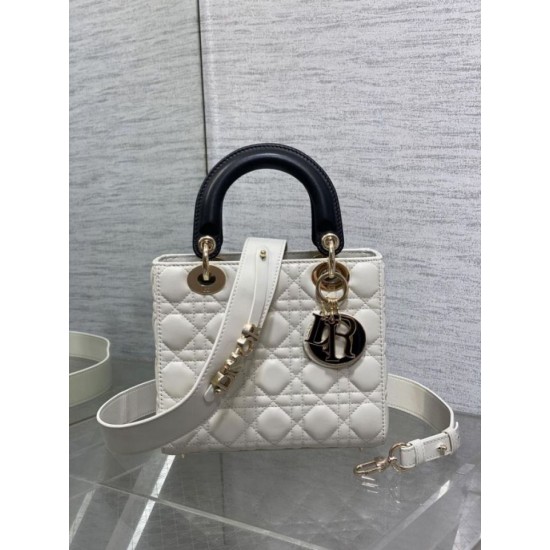 Premium Replica Small Lady Dior My ABCDior bag white cannage metal with D.I.O.R pendant At Cheap Price