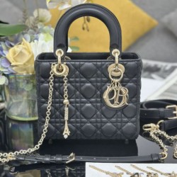 Premium Replica Small Lady Dior My ABCDior bag with D.I.O.R black cannage lambskin pendant At Cheap Price