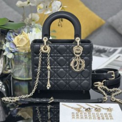 Premium Replica Small Lady Dior My ABCDior bag with D.I.O.R black cannage lambskin pendant At Cheap Price
