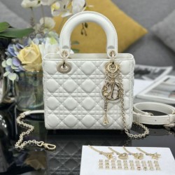 Premium Replica Small Lady Dior My ABCDior bag with D.I.O.R white cannage lambskin pendant At Cheap Price