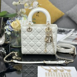 Premium Replica Small Lady Dior My ABCDior bag with D.I.O.R white cannage lambskin pendant At Cheap Price