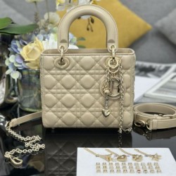 Premium Replica Small Lady Dior My ABCDior bag with D.I.O.R apricot cannage lambskin pendant At Cheap Price