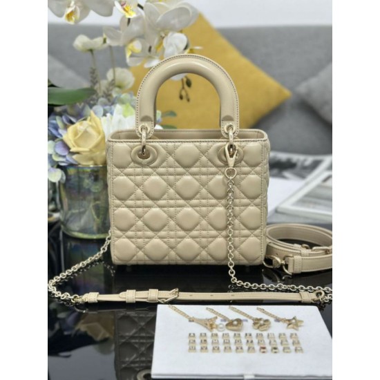 Premium Replica Small Lady Dior My ABCDior bag with D.I.O.R apricot cannage lambskin pendant At Cheap Price