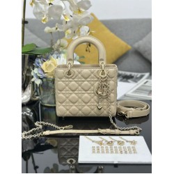 Premium Replica Small Lady Dior My ABCDior bag with D.I.O.R apricot cannage lambskin pendant At Cheap Price