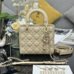 Premium Replica Small Lady Dior My ABCDior bag with D.I.O.R apricot cannage lambskin pendant At Cheap Price