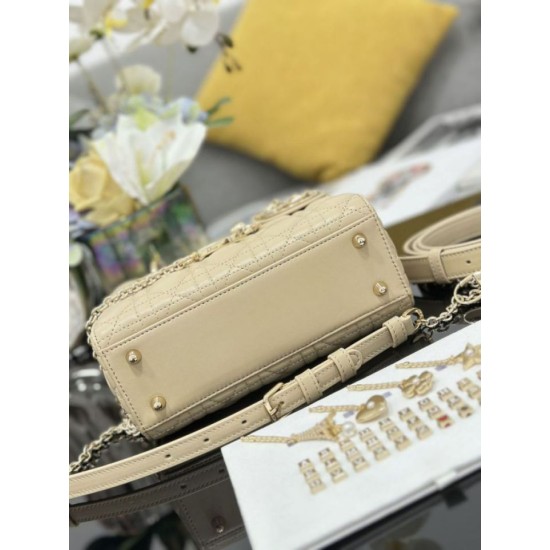 Premium Replica Small Lady Dior My ABCDior bag with D.I.O.R apricot cannage lambskin pendant At Cheap Price