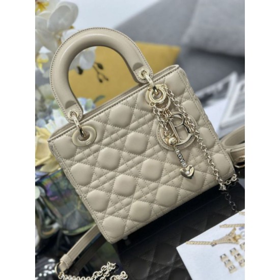 Premium Replica Small Lady Dior My ABCDior bag with D.I.O.R apricot cannage lambskin pendant At Cheap Price
