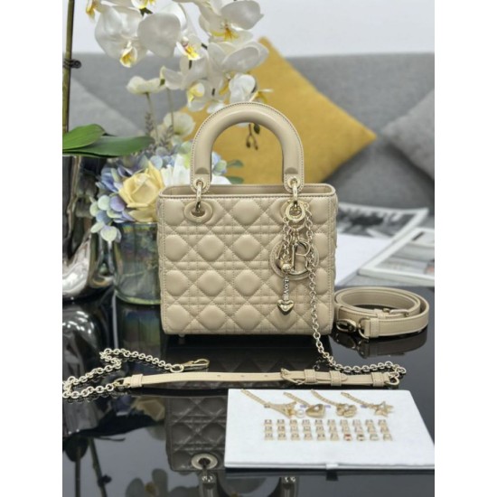 Premium Replica Small Lady Dior My ABCDior bag with D.I.O.R apricot cannage lambskin pendant At Cheap Price
