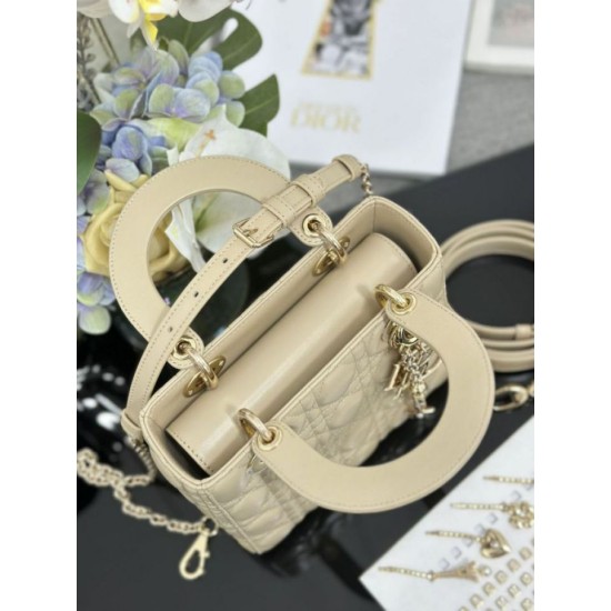 Premium Replica Small Lady Dior My ABCDior bag with D.I.O.R apricot cannage lambskin pendant At Cheap Price