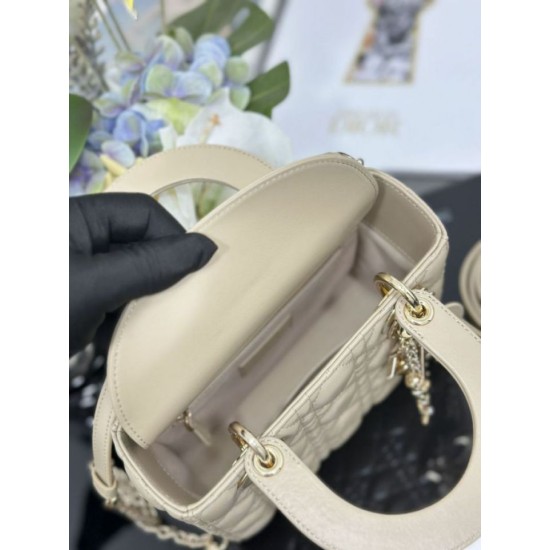 Premium Replica Small Lady Dior My ABCDior bag with D.I.O.R apricot cannage lambskin pendant At Cheap Price