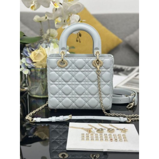 Premium Replica Small Lady Dior My ABCDior bag with D.I.O.R blue cannage lambskin pendant At Cheap Price