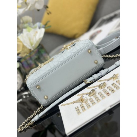 Premium Replica Small Lady Dior My ABCDior bag with D.I.O.R blue cannage lambskin pendant At Cheap Price