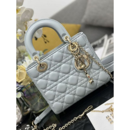 Premium Replica Small Lady Dior My ABCDior bag with D.I.O.R blue cannage lambskin pendant At Cheap Price
